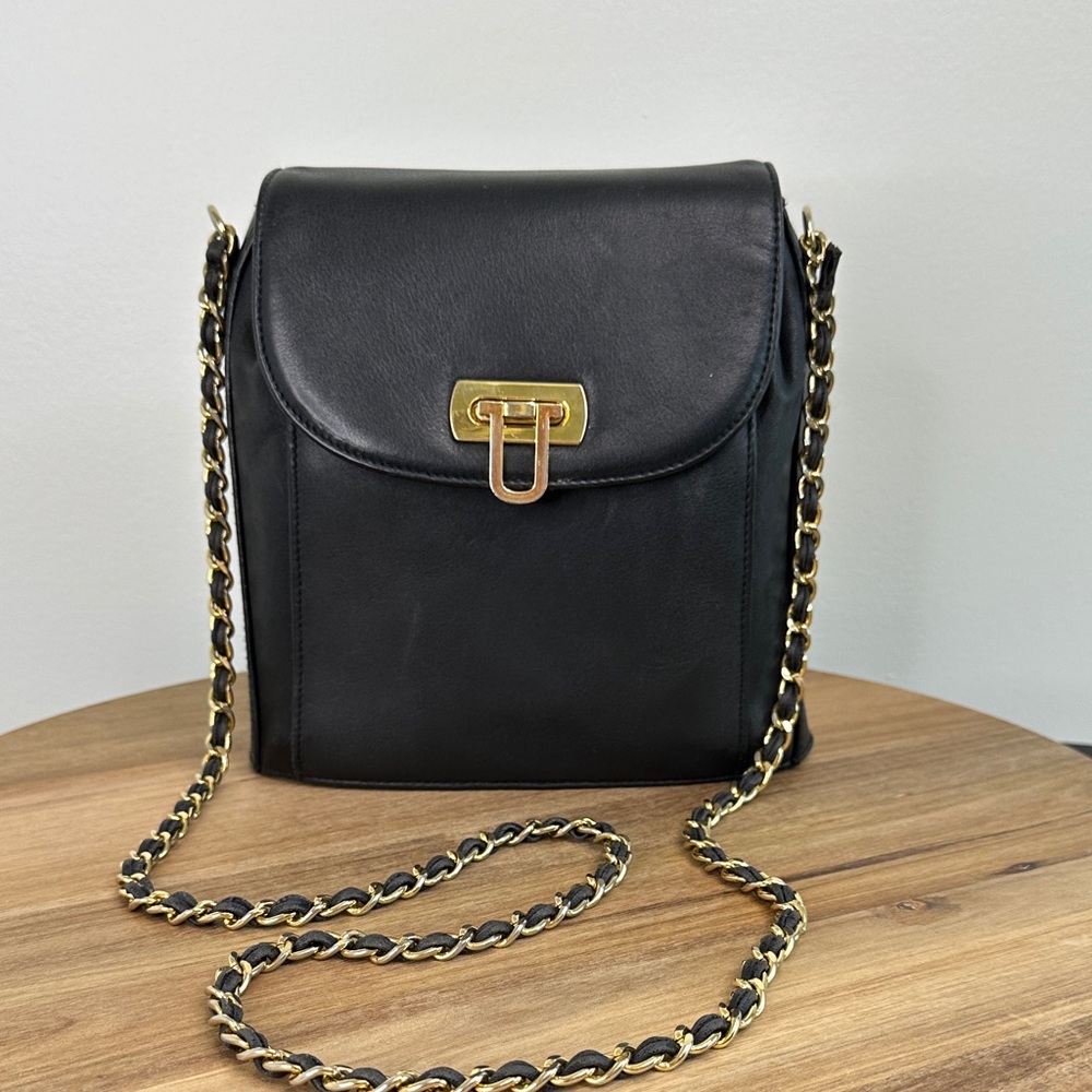 Vintage Lord & Taylor Black Leather Shoulder Bag Crossbody